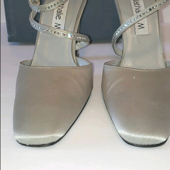 Nathalie M Diamond Ankle Strap Satin Heels Gray 6 - Picture 3 of 16